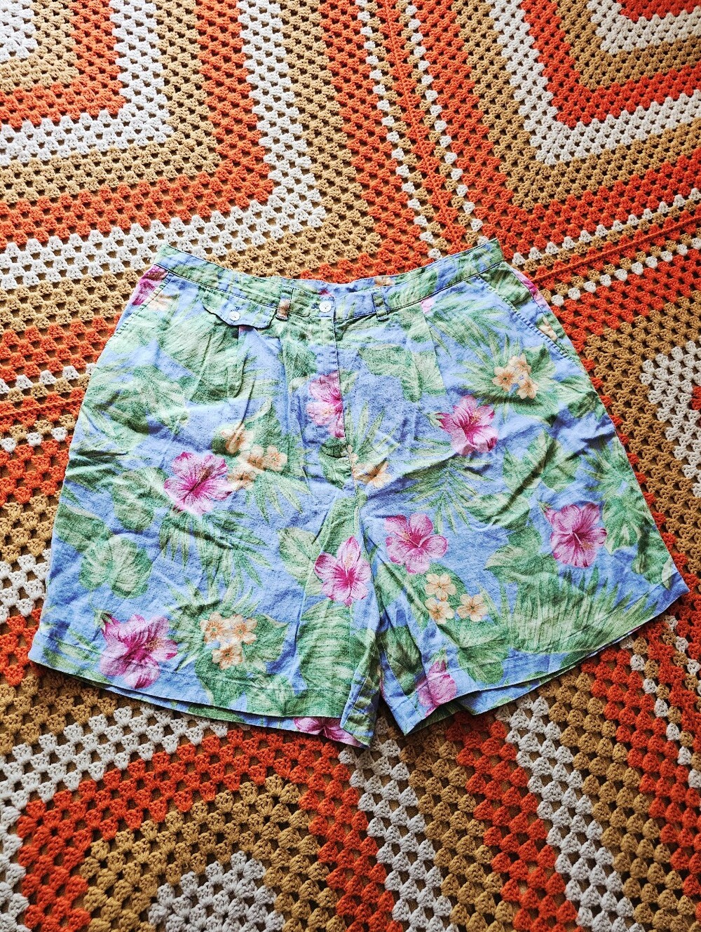 100% Linen Lauren Ralph Lauren Vintage Tropical Hawaiian Shorts 18W Plus Size